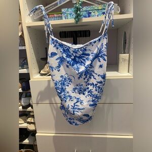 Maeve Anthropologie 2023 blue & white top, Sz Small